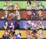  6+boys 6+girls absurdres alcryst_(fire_emblem) alfred_(fire_emblem) armor bare_shoulders black_hair blonde_hair blue_hair boucheron_(fire_emblem) breasts brother_and_sister brothers brown_hair bunet_(fire_emblem) celine_(fire_emblem) chloe_(fire_emblem) citrinne_(fire_emblem) cleavage closed_mouth dark-skinned_female dark-skinned_male dark_skin diamant_(fire_emblem) dress elbow_gloves etie_(fire_emblem) everyone fascinator fire_emblem fire_emblem_engage flower fogado_(fire_emblem) gloves goldmary_(fire_emblem) green_eyes hahm0106 hair_ornament highres hortensia_(fire_emblem) ivy_(fire_emblem) kagetsu_(fire_emblem) lapis_(fire_emblem) large_breasts lineup long_hair long_sleeves looking_at_viewer louis_(fire_emblem) merrin_(fire_emblem) mole mole_under_mouth multiple_boys multiple_girls orange_hair pandreo_(fire_emblem) panette_(fire_emblem) pink_hair plate_armor ponytail purple_eyes purple_hair red_eyes red_hair rosado_(fire_emblem) short_hair siblings smile star-shaped_pupils star_(symbol) symbol-shaped_pupils tiara timerra_(fire_emblem) very_dark_skin white_armor white_gloves yunaka_(fire_emblem) zelkov_(fire_emblem) 