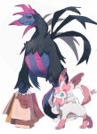  ambiguous_gender arc_draws duo eeveelution feral generation_5_pokemon generation_6_pokemon hi_res hydreigon nintendo pokemon pokemon_(species) shopping_bag sylveon 