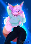  2022 anthro breasts canid canine clothed clothing digital_media_(artwork) ei-ka eyebrows eyelashes eyes_closed female fox mammal pink_nose simple_background smile solo standing 