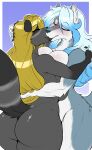  big_breasts big_butt breast_squish breasts breasts_frottage butt canid canine duo female female/female hi_res kissing mammal nightfaux nude procyonid raccoon squish 