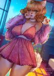  aishin anthro balcony beautiful_background blush clothed clothing digital_media_(artwork) evening female fluffy fluffy_tail fur furniture hair hi_res inside light looking_at_viewer night open_mouth pinup pinupgirl pose shaded smile soft_shading solo sparkles summer tail warm_lighting 