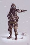  1boy adaptive_combat_rifle ammunition_pouch artist_request assault_rifle black_footwear black_gloves boots call_of_duty call_of_duty:_modern_warfare_2 camouflage camouflage_jacket camouflage_pants character_name combat_boots cross-laced_footwear facing_viewer full_body ghost_(modern_warfare_2) gloves green_pants grey_jacket grey_sky gun headset impact_(font) jacket knee_pads lace-up_boots load_bearing_vest long_sleeves male_focus mask military_jacket military_operator multicolored_clothes multicolored_jacket non-web_source on_ground outdoors pants pants_tucked_in pointing pointing_forward pouch rifle rock skull_mask sky snow snowing solo source_request standing sunglasses tactical_clothes thigh_pouch urban_camouflage weapon white_jacket winter winter_uniform x 