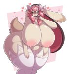  accessory anthro bent_over big_breasts big_ears bow_ribbon breasts clothing female fur hair hair_accessory hair_bow hair_ribbon headdress hi_res huge_breasts huge_thighs hyper hyper_breasts hyper_thighs lagomorph legwear leporid long_ears looking_at_viewer mammal narrowed_eyes nipples nonarycubed pink_hair rabbit ribbons slightly_chubby smile solo stockings tan_body tan_fur thick_thighs voluptuous_female 