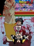  black_leggings blood blood_on_clothes blood_on_face blood_on_hands bound bound_arms bound_legs bound_wrists breasts bruise dragon_ball dragon_ball_z gag highres improvised_gag injury leggings nipples non-web_source ryona spopovich tape tape_bondage tape_gag tears tomboy videl 