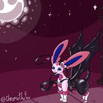  &lt;3 absurd_res bat_wings bedroom_eyes boots bulge chromethefox clothed clothed_feral clothing cosplay eeveelution eyeshadow feral footwear generation_6_pokemon girly gloves handwear hi_res latex lipstick makeup male membrane_(anatomy) membranous_wings moon narrowed_eyes night nintendo outside pokemon pokemon_(species) ribbons rouge_the_bat rouge_the_bat_outfit seductive sega solo sonic_the_hedgehog_(series) sylveon wiggle wings 