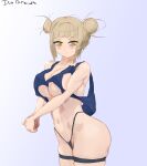  1girl ass blonde_hair boku_no_hero_academia breasts breasts_squeezed_together hair_bun highres huge_ass large_breasts looking_at_viewer messy_hair non-web_source slit_pupils tank_top toga_himiko yellow_eyes 