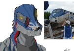  2023 amtrak anthro aquacuga belly belly_scales black_body black_markings black_scales blue_body blue_markings blue_scales blue_sclera bust_portrait digital_drawing_(artwork) digital_media_(artwork) dragon ge_genesis general_electric grey_belly grey_body grey_scales headlights hi_res how_to_dragon_your_train hybrid living_machine living_train living_vehicle locomorph locomotive machine male markings meme multicolored_body multicolored_scales nude photo portrait red_markings reference_image reptile scale_markings scales scalie signature simple_background solo train two_tone_body united_states_of_america unusual_anatomy unusual_eyes vehicle white_background yellow_eyes 