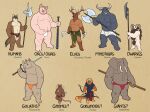  absurd_res african_bush_elephant african_elephant anthro antlers arm_tuft arrow_(weapon) asian_clothing bald beard beard_ring belt belt_buckle black_body black_eyes black_fur body_hair bottomwear bovid bovine bow_(weapon) brown_body brown_fur callitrichid canid canine canis caprine cervine cheek_tuft clothed clothing dagger deer domestic_pig east_asian_clothing elbow_tuft elephant elephantid elk facial_hair facial_piercing facial_tuft fantasy feet fundoshi fur greataxe greatsword group hair hairless halberd haplorhine happy_trail hi_res holding_melee_weapon holding_object holding_weapon horn house_mouse humanoid_feet humanoid_hands japanese_clothing kanabō loincloth long_hair long_tail male mammal melee_weapon monkey moobs mouse multiple_images murid murine muscular muscular_anthro muscular_male navel new_world_monkey nose_piercing nose_ring orange_body orange_fur overweight overweight_anthro overweight_male partially_clothed pecs piercing plantigrade polearm primate proboscidean pupils quasarbearcat ranged_weapon rhinoceros ring_piercing rodent sheep shoulder_tuft sickle sickle_sword simple_background size_difference slit_pupils spear staff standing suid suina sus_(pig) tail tail_tuft tamarin tan_body tan_fur true_buffalo tuft tusks underwear water_buffalo weapon weapon_on_shoulder white_body white_fur white_rhinoceros wolf yellow_body yellow_eyes yellow_fur 