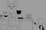  a-signature anthro badge beverage break_room canid canine clothing coffee cupboard dessert disney doughnut drawer duo female food fox gesture grey_background judy_hopps lagomorph leporid male mammal mug necktie nick_wilde pointing rabbit simple_background sketch smug tired uniform zootopia 