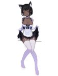  1girl animal_ear_fluff animal_ears apron areola_slip black_dress black_hair breasts cat_ears choker cleavage closed_mouth clothes_lift dark-skinned_female dark_skin de_yi dress dress_lift elbow_gloves full_body garter_straps gloves highres large_breasts lifted_by_self looking_at_viewer maid maid_apron no_shoes orange_eyes original panties short_dress short_hair simple_background sitting solo thighhighs transparent_background underwear white_choker white_gloves white_panties white_thighhighs 