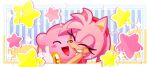  2023 accessory alien amy_rose anthro blush crossover danielasdoodles embrace eulipotyphlan eyes_closed female hair_accessory hairband hedgehog hi_res hug kirby kirby_(series) male mammal nintendo open_mouth open_smile sega signature smile sonic_the_hedgehog_(series) waddling_head 