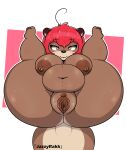  anthro belly big_belly big_breasts blush bodily_fluids breasts brown_body brown_fur butt curvy_figure digital_media_(artwork) female fur genitals hair hi_res huge_breasts jazzyrakk legs_up looking_at_viewer lyra_(jazzyrakk) mammal mustelid musteline navel nipples nude otter overweight overweight_anthro pussy simple_background smile solo spread_pussy spreading tail tape thick_thighs wide_hips 