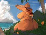  anthro beach big_breasts big_butt breasts brown_body brown_fur butt capybara caviid clothed clothing cloud female fur hi_res huge_breasts huge_butt jewelry mammal nature necklace outside overweight overweight_anthro overweight_female partially_clothed rear_view rodent seaside sitting skimpy sky solo tropical twistedteeth voluptuous_female 