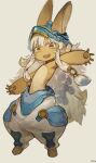  1other absurdres animal_ears full_body furry helmet highres horizontal_pupils made_in_abyss nanachi_(made_in_abyss) open_mouth other_focus p_(pm_611a) signature simple_background solo standing whiskers white_hair yellow_eyes 