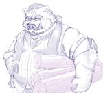  2023 anthro belly big_belly clothing furipon humanoid_hands kemono male mammal overweight overweight_male scar shirt simple_background solo suid suina sus_(pig) topwear white_background wild_boar 