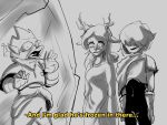  anthro avian berdly bird capreoline clothed clothing deer deltarune english_text female frozen group hanna-barbera hi_res human kris_(deltarune) male mammal meme monochrome noelle_holiday reindeer scooby-doo_(series) simple_background text thedarkzircon trio undertale_(series) 