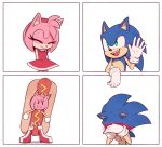  2023 amy_rose blush bodily_fluids chilli_dog clothing comic_panel costume eulipotyphlan eyes_closed gloves handwear hedgehog hi_res mammal sega simple_background sonic_the_hedgehog sonic_the_hedgehog_(series) sweat sweatdrop toonsite waving_hand white_background 