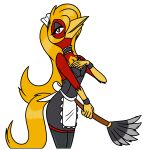  absurd_res avian beak bird chrysolophus cleaning_tool clothed clothing crossdressing feather_duster feathers galliform glori_gamebird golden_pheasant hair hi_res long_hair long_tail maid_uniform male phasianid red_body red_feathers tail uniform yellow_body yellow_feathers 