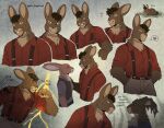  2022 absurd_res anthro anthrofied belt bigwig biped blackavar blood bodily_fluids brown_body brown_fur bruised clothing countershade_fur countershading dialogue english_text eye_contact formal_wear fur hair hands_in_both_pockets hi_res hyzenthlay_(watership_down) lagomorph leporid looking_at_another male mammal multiple_images neck_scar neo_kajatrash notched_ear rabbit raining red_clothing red_shirt red_topwear scar shirt sketch_page solo storm suspenders text topwear watership_down wounded 