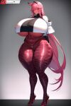  ai_generated big_breasts breasts clothed clothing dansnake25 female female/female hair huge_breasts humanoid hyper hyper_breasts long_hair no_underwear pink_hair solo thick_thighs 