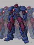  absurdres apoloniodraws artist_name clenched_hands full_body glowing grey_background highres looking_ahead marvel mecha no_humans red_eyes redesign robot science_fiction sentinel_(x-men) solo_focus standing x-men 