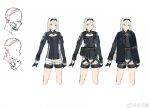  1girl an-94_(girls&#039;_frontline) aqua_eyes arrow_(symbol) bare_legs black_capelet black_hairband blonde_hair blue_shirt capelet chest_cutout chest_harness closed_mouth duoyuanjun expressionless feet_out_of_frame girls&#039;_frontline gloves hairband harness highres jacket long_hair long_sleeves looking_at_viewer mask mouth_mask multiple_views official_art pouch reference_sheet shirt sidelocks simple_background snap-fit_buckle tactical_clothes thigh_strap weibo_logo weibo_username white_background 