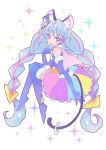  1girl animal_ears blue_footwear blue_gloves blue_hair boots braid capelet cat_ears cat_tail cure_cosmo dress elbow_gloves full_body fur-trimmed_boots fur-trimmed_gloves fur_trim gloves hat highres long_hair looking_at_viewer magical_girl mini_hat mini_top_hat multicolored_hair okmt29 open_mouth pink_hair precure rainbow_skirt smile solo sparkle star_twinkle_precure streaked_hair tail tail_ornament tail_ring thigh_boots top_hat triangle_hair_ornament twin_braids very_long_hair yellow_eyes yuni_(precure) 