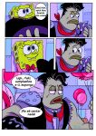  anthro comic detailed_background dialogue duo fish hi_res knife male marine nickelodeon on_model pancaketiffy sea_sponge spanish_text speech_bubble spongebob_squarepants spongebob_squarepants_(character) text toony 