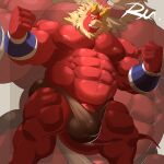  2_horns abs clothing demon gardie_(otukimi) hi_res horn humanoid male nipples pecs reclamon red_body red_skin solo underwear 