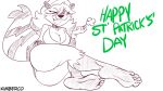  5_toes anthro big_butt breasts burque_(kimberco) butt clothed clothing clover feet female foot_fetish foot_focus freckles fur hair hi_res holidays kimberco looking_at_viewer mammal markings one_eye_closed plantigrade presenting presenting_hindquarters procyonid raccoon simple_background smile solo st._patrick&#039;s_day striped_markings striped_tail stripes tail tail_markings teeth toes wink 