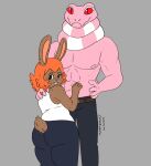  anthro big_butt buckteeth butt duo female freckles hair humanoid jack_smith lagomorph lake_smith leporid male male/female mammal muscular muscular_male pink_body rabbit reptile scalie short_hair snake teeth wide_hips 