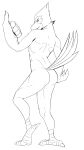  absurd_res anthro avian bird butt falco_lombardi falcon falconid feather_hands feathers gesture hi_res jrjresq line_art looking_at_viewer looking_back looking_back_at_viewer male nintendo nude rear_view solo star_fox tail tail_feathers thumbs_up 