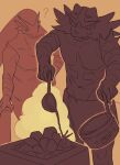  anthro biped duo female fur generation_7_pokemon gyu_hydrogen hi_res holding_object incineroar male nintendo open_mouth orange_background pokemon pokemon_(species) question_mark sauna simple_background sketch steam 