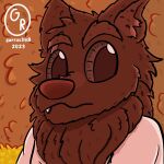  anthro brown_body brown_eyes brown_fur canid canine canis clothing cute_fangs fangs fur garrus368 grass hi_res invalid_tag lyall_(lyre) lyre_(visual_novel) male mammal nature plant shirt teeth topwear visual_novel white_clothing white_shirt white_topwear wolf 