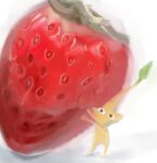  check_commentary colored_skin commentary commentary_request food fruit highres holding holding_food holding_fruit iat-418 leaf pikmin_(creature) pikmin_(series) pointy_ears shadow shady_eyes strawberry tiny white_background yellow_pikmin yellow_skin 