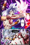  2boys abs animal_ears animal_nose aura battle battle_damage body_fur crossover dougi dragon_ball dragon_ball_super fighting furry furry_male gloves grey_eyes grey_hair highres hyper_sonic kad_productions light_trail male_focus multiple_boys muscular muscular_male nyoibo pants pointy_nose purple_eyes rainbow_gradient red_footwear serious shoes son_goku sonic_(series) sonic_adventure sonic_the_hedgehog sonic_the_hedgehog_(classic) spiked_hair topless_male torn_clothes ultra_instinct white_fur white_gloves white_hair wristband 