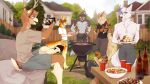  16:9 anthro arcanine arctic_fox arthropod athletic athletic_male beef beer_bottle bottle bottomwear building butterfly canid canine canis cellphone cervine clothed clothing container cookout corn deer detailed_background epsom_(foxmcc) erikadent fence flower food fox furniture generation_1_pokemon grill grin group hi_res house insect kebab lepidopteran looking_at_object male mammal meat neighborhood nintendo partially_clothed party phone pillow plant pokemon pokemon_(species) rolled_up_pants rove_(foxmcc) rowley_(foxmcc) shirt shirtless shirtless_male shorts sitting smile smug solo_cup standing steak summer t-shirt table tongs tools topwear ulaan vincent_(foxmcc) wallpaper widescreen wolf yard 