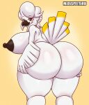 anthro avian big_breasts big_butt bird breasts butt feathers female hi_res holding_butt huge_butt looking_at_viewer looking_back looking_back_at_viewer matospectoru nipples nude solo thick_thighs white_body white_feathers 