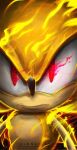  1boy aloneflaver artist_name flaming_eyes highres looking_at_viewer red_eyes solo_focus sonic_(series) super_sonic upper_body watermark 