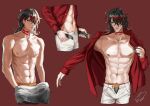  1boy abs absurdres belt black_hair character_name debbie_(debbielu9972) earribgs earrings highres jewelry long_hair male_focus male_underwear midriff multicolored_hair muscular muscular_male navel nijisanji nijisanji_en nipples pants pubic_hair red_hair red_shirt shirt stomah streaked_hair tassel tassel_earrings topless_male underwear virtual_youtuber vox_akuma white_pants yellow_eyes 