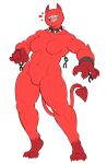  2_horns 3_toes 5_fingers abs absurd_res biceps big_breasts breasts broken_chain chain claws collar demon digital_media_(artwork) featureless_breasts featureless_crotch feet female fingers hanaarts hi_res horn humanoid looking_at_viewer muscular muscular_female muscular_thighs narrowed_eyes navel not_furry open_mouth red_body red_skin sharp_teeth simple_background smile solo spade_tail spiked_collar spikes standing tail teeth thick_thighs toe_claws toes tongue yellow_eyes 