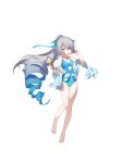  1girl absurdres alternate_costume bare_legs barefoot blue_shawl blush breasts bronya_zaychik bronya_zaychik_(herrscher_of_truth) chinese_commentary closed_mouth collarbone drill_hair full_body grey_eyes grey_hair high_ponytail highres honkai_(series) honkai_impact_3rd ice_cream_cone jewelry looking_at_viewer nail_polish necklace official_art ponytail shawl simple_background single_drill small_breasts solo sylvia_(huajiuhuajiu) toes white_background 