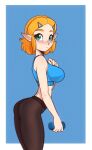  absurd_res accessory blush bottle bottomwear bra breasts breath_of_the_wild butt clothing container female hair hair_accessory hi_res humanoid hylian looking_at_viewer nintendo pants princess_zelda scorpdk short_hair solo sports_bra tears_of_the_kingdom the_legend_of_zelda tight_clothing underwear water_bottle workout_clothing yoga_pants 