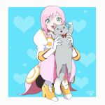  1girl breasts cat estellise_sidos_heurassein full_body gloves green_eyes looking_at_viewer mini_(minimilk) open_mouth pink_hair short_hair smile solo tales_of_(series) tales_of_vesperia white_gloves 