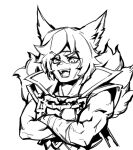  1boy :d animal_ears chain greyscale jacket league_of_legends monochrome muscular muscular_male open_mouth phantom_ix_row sett_(league_of_legends) short_hair sleeveless sleeveless_jacket smile solo teeth upper_body 