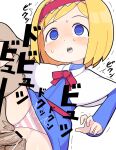  1boy 1girl :o alice_margatroid blonde_hair blue_dress blue_eyes blush bow bowtie capelet clothing_aside collared_capelet commentary cookie_(touhou) crying crying_with_eyes_open cum cum_in_pussy cum_overflow dress earrings feet_out_of_frame flat_chest frilled_hairband frills hairband hetero hospital_king jewelry leg_lift long_sleeves panties panties_aside penis pink_panties pussy red_bow red_bowtie red_hairband red_sash sash sex short_bangs short_hair simple_background solo_focus striped striped_panties taisa_(cookie) tears touhou underwear vaginal white_background white_capelet white_panties 