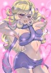  1girl absurdres armpits ayla_(chrono_trigger) blonde_hair blue_eyes breasts chrono_trigger curly_hair groin heart highres lips long_hair looking_at_viewer navel shikiwo solo 