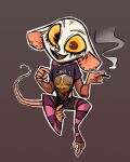  4:5 absurd_res anthro bone clothing female fluttershythekind haplorhine hi_res illumination_entertainment legwear makeup mammal primate shirt sing_(movie) skull smoking solo stockings tarsier topwear unnamed_tarsier_(sing) yellow_sclera 