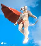  5_fingers abs anthro blue_sky bulge canid canine canis clothed clothing dc_comics dc_league_of_super-pets dc_universe domestic_dog fingers fur krypto male mammal muscular muscular_male sky solo superhero superpower topless white_body white_fur zorryn 
