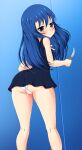  1girl aged_down agent_aika aika_(series) aika_r-16 ass blue_hair blush breasts clone closed_mouth commentary_request ether_core highres holding holding_knife holding_weapon kneepits knife long_hair minamino_karen panties skirt underwear weapon 